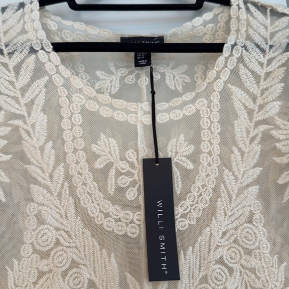 Willi Smith Cream Lace Embroidered 3/4 Sleeve Top XS Ivory Boho Chic Cottagecore - Picture 2 of 5